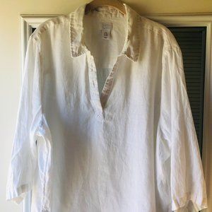 Sigrid Olsen white linen tunic w/mother of pearl buttons, sz 2x